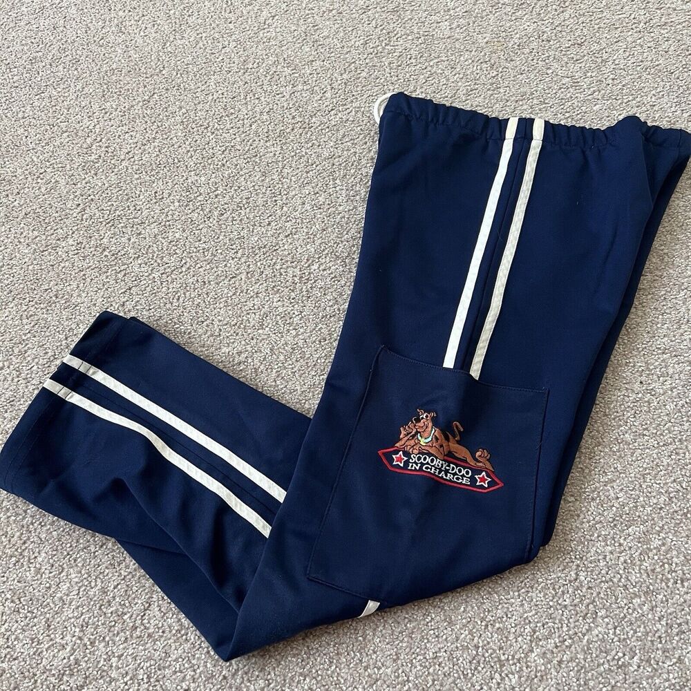 Vintage 90s Y2K Cartoon Network Scooby Doo Blue Sweat Track Cargo Pants Kids 7/8